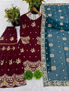 NSR 844 Heavy Faux Georgette With 5mm Embroidery Sequence Work Top With Sharara Dupatta Wholesale Suppliers In Mumbai
